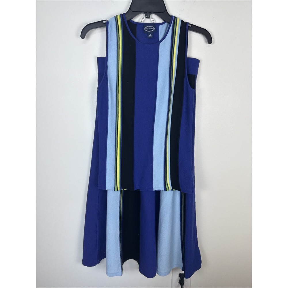 Scoop Blue Yellow Black Striped Preppy Beach Sporty Tank & Skirt Knit Set M 8-10